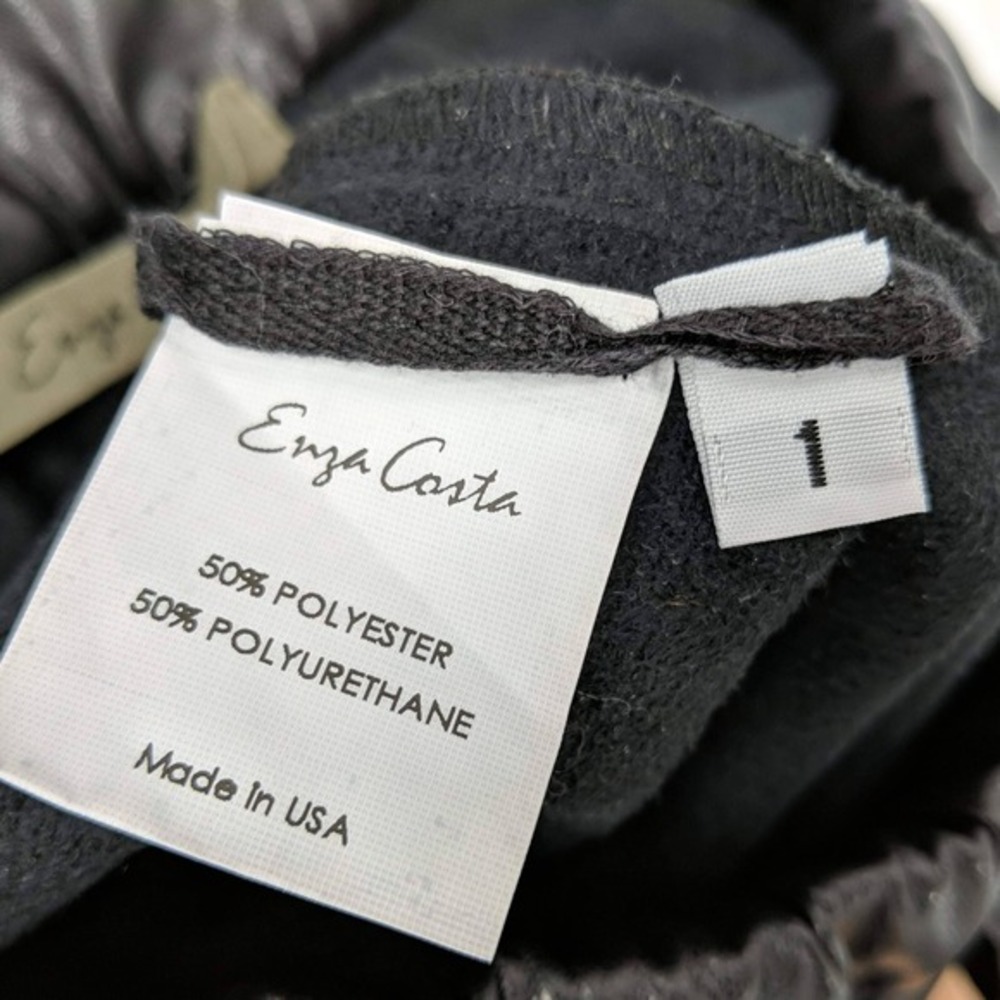 Enza Costa Faux Leather Drawstring Elastic Jogger Pants Black Women's Sz 1 Small - Picture 4 of 5